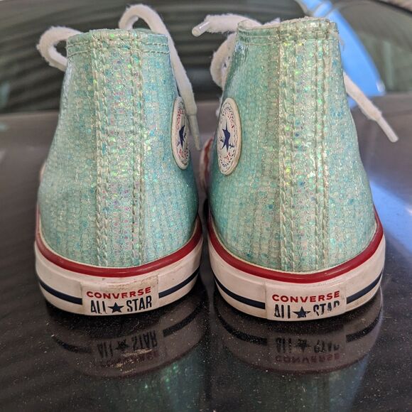 Girls Sz 10 Sequin Sparkle Seafoam Green Converse Chuck Taylor All Star Hi Tops - Picture 4 of 6